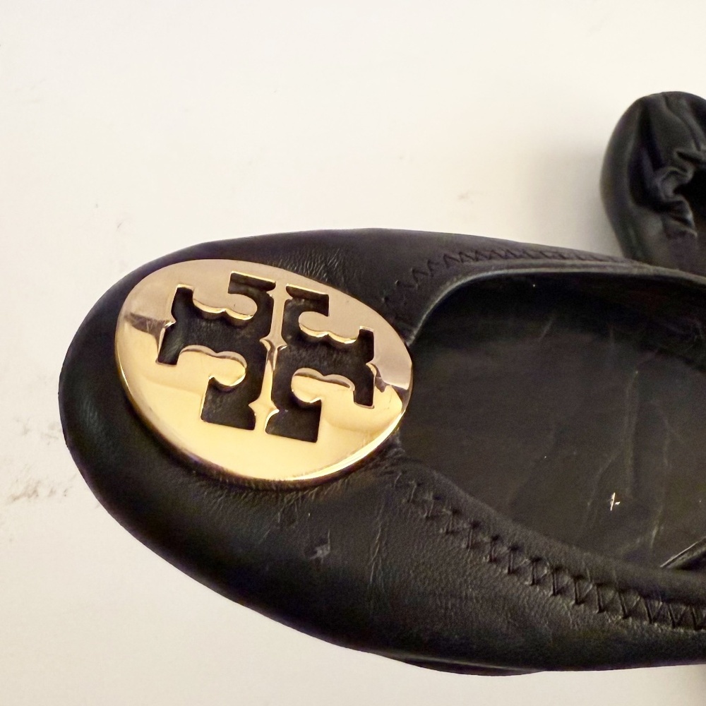 Tory Burch Black Reva Leather Black Ballet Flats Size 8 - Picture 6 of 6
